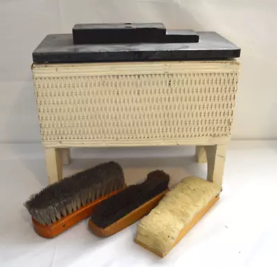 Vintage Wicker Footed Shoe Shine Box With Advertising Brushes • $55.99