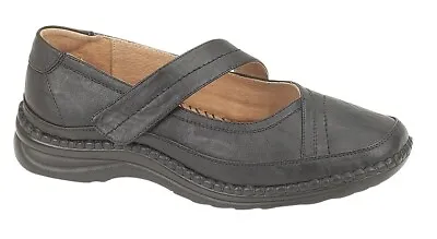 Ladies Wide Fitting Shoes EEE Extra Wide Bar Leather Lined UK 3 - 9 • £27.98