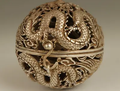 Old Tibet Silver Copper Hand Carved Dragon Phoenix Statue Incense Burner • $27.59