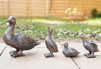 £19.99 • Buy Duck Garden Ornament Family Ducklings Outdoor Decor Bronze Effect Statues Patio 
