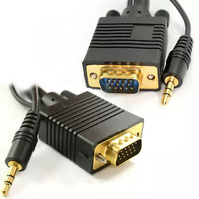 1m Laptop To LCD HD TV VGA Cable With Jack Audio Lead • £4.40