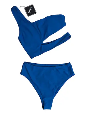 $15.29 • Buy Zaful Womens Blue One Shoulder Cut Out Top High Waist Bikini Set Sz S