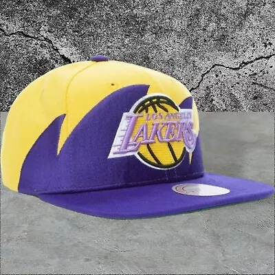 Mitchell & Ness Los Angeles Lakers Sharktooth Snapback Hat Cap Purple Gold OSFM • $27.84