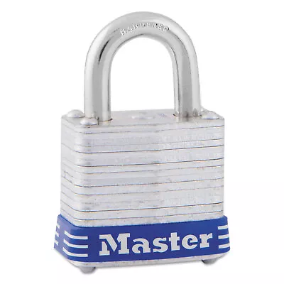 Master Lock Four-Pin Tumbler Lock Laminated Steel Body 1 1/8  Wide Silver/Blu • $15.22