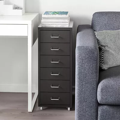 £55.25 • Buy Black Metal Office Filing Cabinet 6 Drawers Storage Cupboard Side Cabinet Mobile