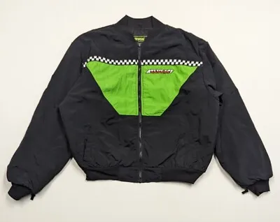 Vintage Arctic Cat Jacket Mens XL Black Green Lined Bomber Coat Snowmobile • $34.97