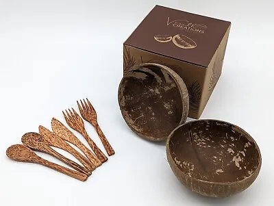 [#3] Large 600ml+ | Eco-Friendly Coconut Shell Bowls & Cutlery | Set Of 2 Bowls • £8.99