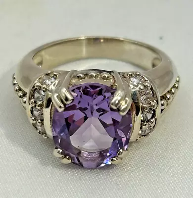 JUDITH RIPKA Sterling Silver Amethyst & CZ Ring Size 7 • $59.99