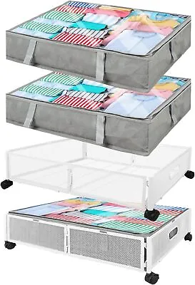 2 Pack Rolling Under Bed Storage Containers Foldable • £38