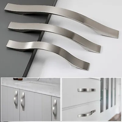 Modern Curved Kitchen Cabinet Drawer Handles Cupboard Pulls Brushed Nickel Lot • $3.67