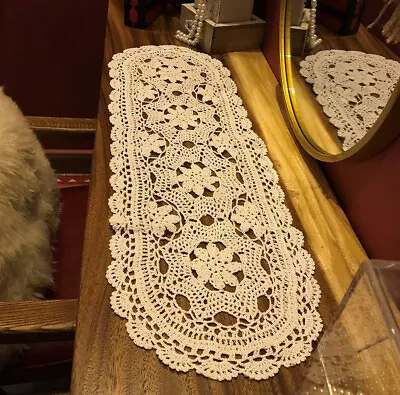 12 X40  Vintage Hand Crochet Lace Table Runner Dresser Scarf Doily Mat Wedding • $15.29