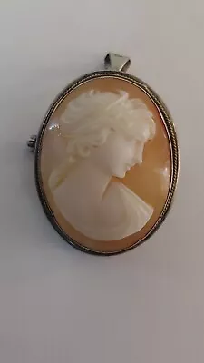 Vintage 800 Silver Gold Tone Carved Shell Cameo Brooch Pin Pendant Jewelry • $65