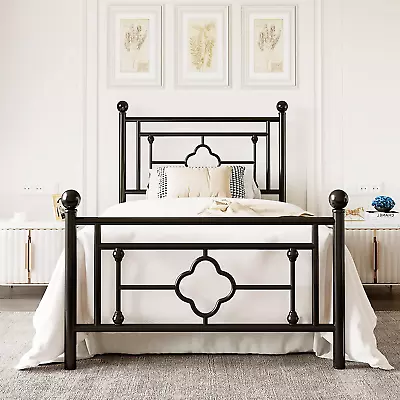 Twin Size Metal Platform Bed Frame With Victorian Vintage Headboard And Footboar • $130.99