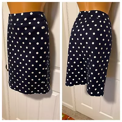 Merona Navy Blue Polka Dot Stretch Lined Pencil Skirt Artsy Secretary Sz 6 • $5.99