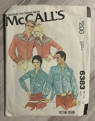 Vtg McCall's Sewing Pattern 6383 Carefree Western Shirt Men's 40 Neck 15.5 • $3.99