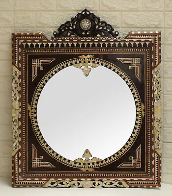 Handcrafted 32  * 26  Moroccan Wood Wall Mirror Frame Mother Of Pearl Inlay • $548.90