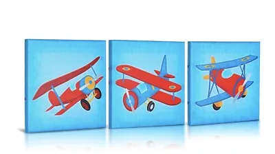 Green Frog Lets Fly 3 Piece Canvas Gallery Wrapped Art Airplanes New In Pack • $19.99