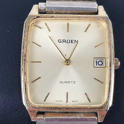 Vintage Gruen Quartz Date Watch Gold Tone Square Face Watch • $28.45