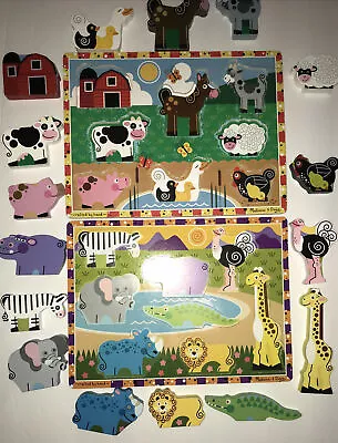 Lot Of 2 Melissa And Doug Chunky Puzzle Farm Animals And Safari Animals • $13.99