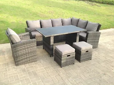 Fimous 9 Seater High Back Rattan Garden Furniture Corner Sofa Dining Table Sets • £679
