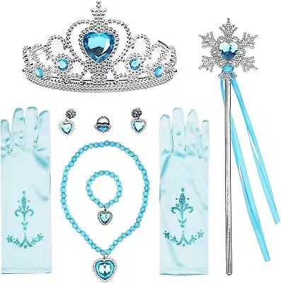 7 Pcs  Princess Elsa Dress Up Accessories Girl's Jewelry Dress Up Play Set Blue • $18.99