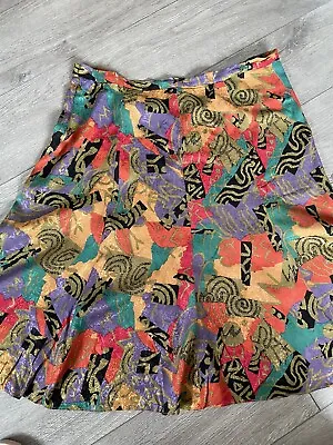 80s Vintage Abstract Midi Skirt Fab Colours! 14-16 Summer • £12.99