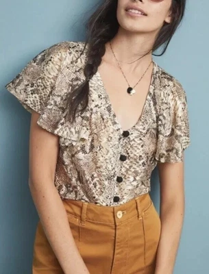 $50 • Buy NWT $98 Anthropologie EVA FRANCO Willow Snake-Printed Blouse  Size M