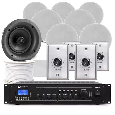 4 Zone Ceiling Speaker System Multi Room Background Music Bluetooth 6x FCS8 240W • £789