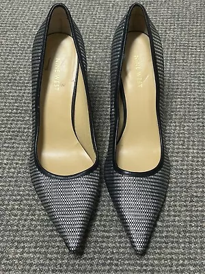 Nine West Pewter Grey Black Stiletto Heels Court Shoes Pumps Pointed Toe Size 9 • $45