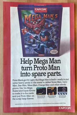 Mega Man 5 NES Nintendo Capcom Rare Print Ad 1992 Video Game Art Photo Gamer Lot • $11.50