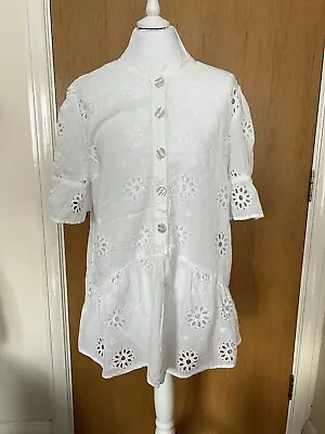 Miss Selfridge Broderie Shirt In White (Size UK 14) • £12