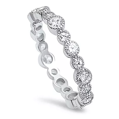 Sterling Silver .925 CZ Vintage Eternity Antique Wedding Band Ring Size 4-10 • $16.95