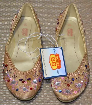 New With Tag Route 66 Slip On Flats Shiny Golden Sequined Jeweled Fabric Sz 6.5 • $20