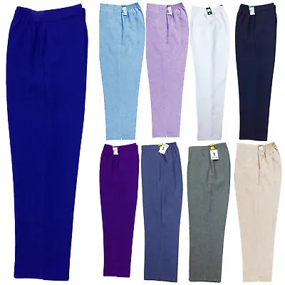 Ladies Womens Half Elasticated Stretch Waist Work Office Trousers Pockets Pants • £8.99