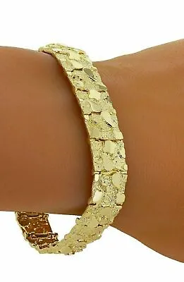 Men's Solid 14k Yellow Gold Nugget Bracelet 7.5-8  12mm 32.5 Grams • $1842.99