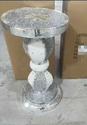 £79.99 • Buy Silver Venetian Mirrored Table Modern Flower Stand Bed Side Romany