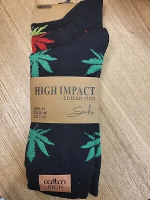 Cannabis Unisex Socks Cotton Blend 3 Pack • £6