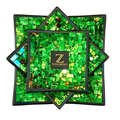Mosaic Plates Set Of 3 Green Home Decor Zenda Imports (Direct Importer) • $150