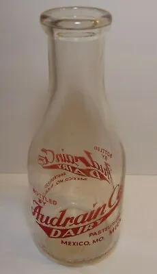 Vintage 1947 Audrain Dairy Mexico Missouri QUART SIZE MILK BOTTLE RED PYROGLAZE • $27.99