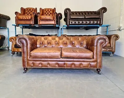 £1099 • Buy 212. Timothy Oulton Halo Chesterfield Large 2 Seater Brown Leather Sofa 🇬🇧