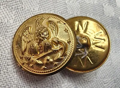 2x Vintage Brass Military Uniform Buttons - Eagle & Anchor - Nice Condition  • $5