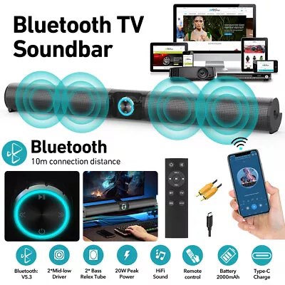 FM Bluetooth TV Sound Bar Home Theater Subwoofer Soundbar Wireless Wired Speaker • £30.99