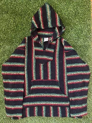 Vintage Franks Textiles Rasta Baja Hoodie Drug Rug Mexican Blanket Sz L • $15