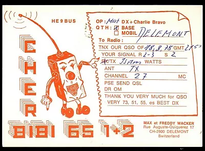 QSL QSO RADIO CARD  CHER BIBIMax & Freddy Wacker Delémont Switzerland(Q4328) • $5.05