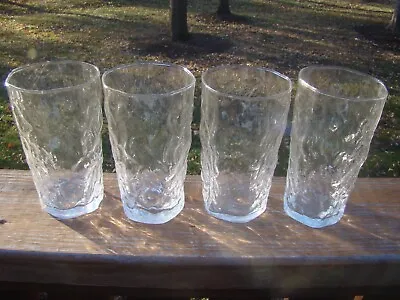 Set Of 4 Seneca Clear Driftwood Crinkle  Flat Base 14 Oz [ce Tea Glasses • $14.99