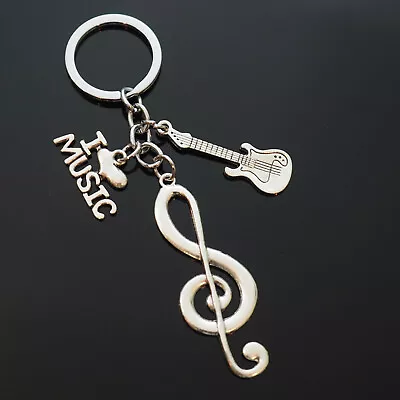 I Love Music Charm Electric Guitar Treble Clef Keychain Musician Band Player • $6.99