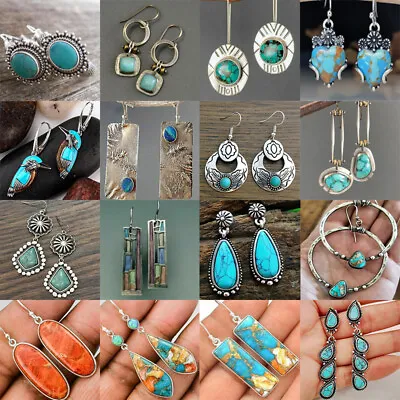 $3.98 • Buy Vintage 925 Silver Dangle Drop Earrings Women Hook Turquoise Jewelry Ear Gift