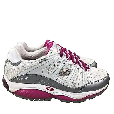 Skechers Women's Size 9 Shape-Ups White Pink Leather Lace-Up Walking Shoes 12340 • $29.83