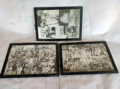 3 Pcs SET OLD VINTAGE PRIMITIVE WOODEN PHOTO FRAMES WITH OLD PHOTOS INDIA S4 • £78.71