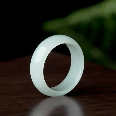 Natural Jadeite Jade Band Ring Women Men Real White Natural Jade US Size 6-11 • £20.50